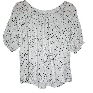 Alex and Jordan white blouse with a black floral or dot pattern